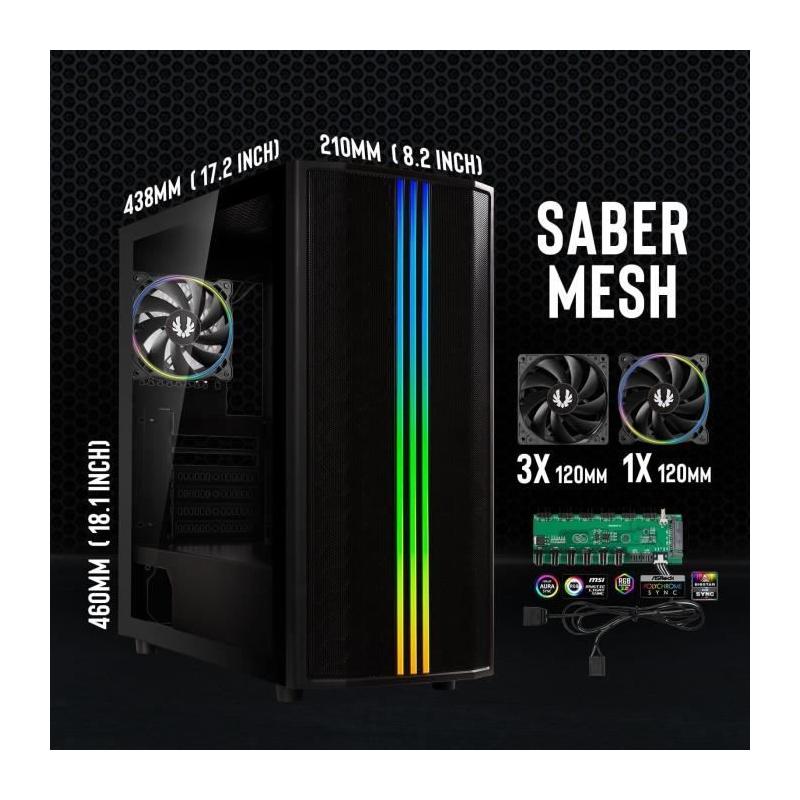 Boitier PC sans alimentation - BITFENIX Saber Mesh (Noir) - Moyen tour - ATX - Dimensions compactes