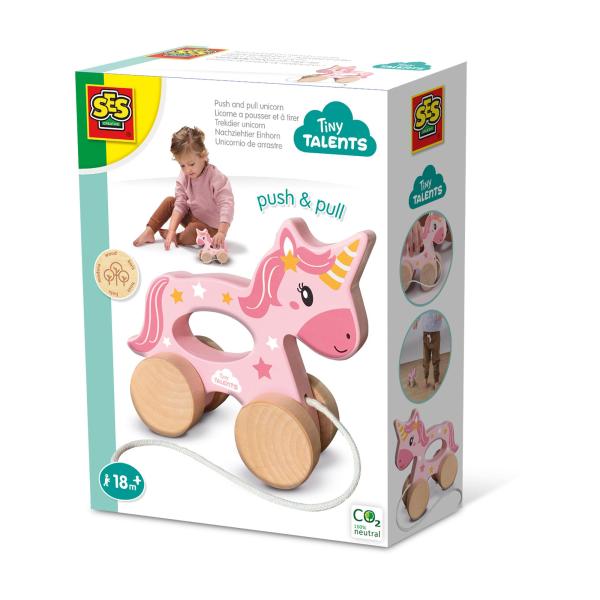 SES Creative Tiny Talents Licorne en bois 2 en 1 - A pousser et à tirer