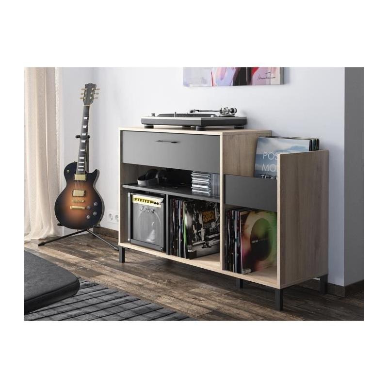 Meuble vinyle GAMI - Style urbain - Décor chene - Noir