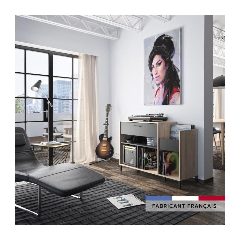 Meuble vinyle GAMI - Style urbain - Décor chene - Noir