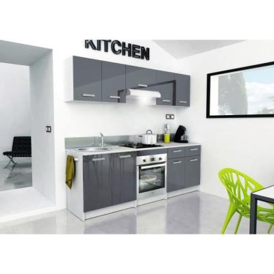 Caisson bas cuisine 80 cm avec plan de travail - Gris Brillant