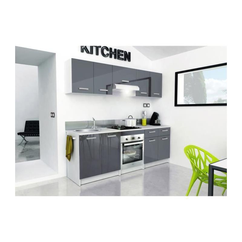 Caisson bas cuisine 80 cm avec plan de travail - Gris Brillant