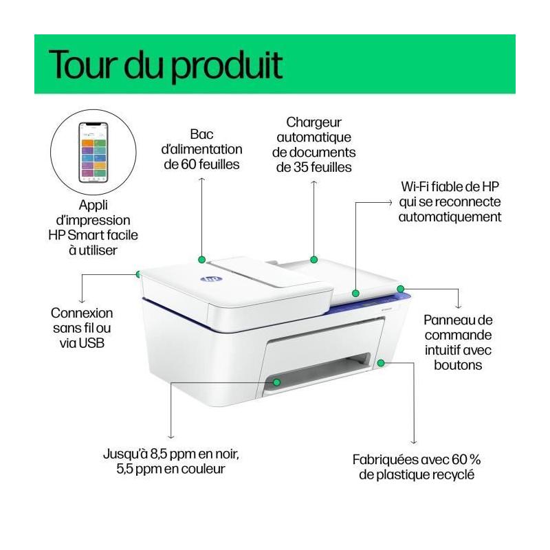 Imprimante tout-en-un HP Deskjet 4230e - Couleur Jet d'encre - 3 mois d'Instant Ink inclus