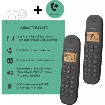 Téléphone sans fil LOGICOM DECT ILOA 250 DUO Noir - Compact et performant