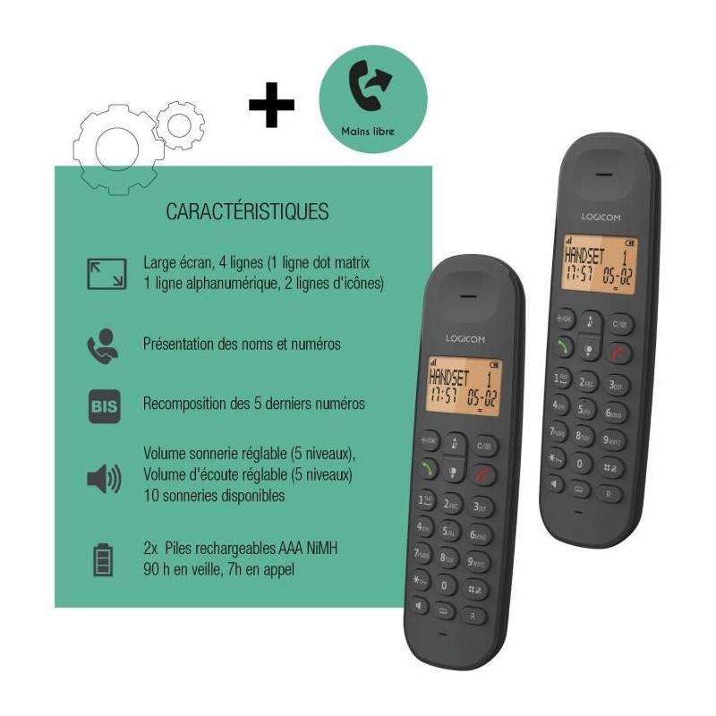 Téléphone sans fil LOGICOM DECT ILOA 250 DUO Noir - Compact et performant