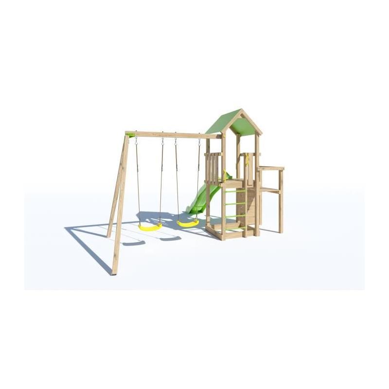 Aire de jeux en bois 2,20 m ULTRA XPERIENCE - TRIGANO JARDIN - Mur d'escalade toboggan et balançoires