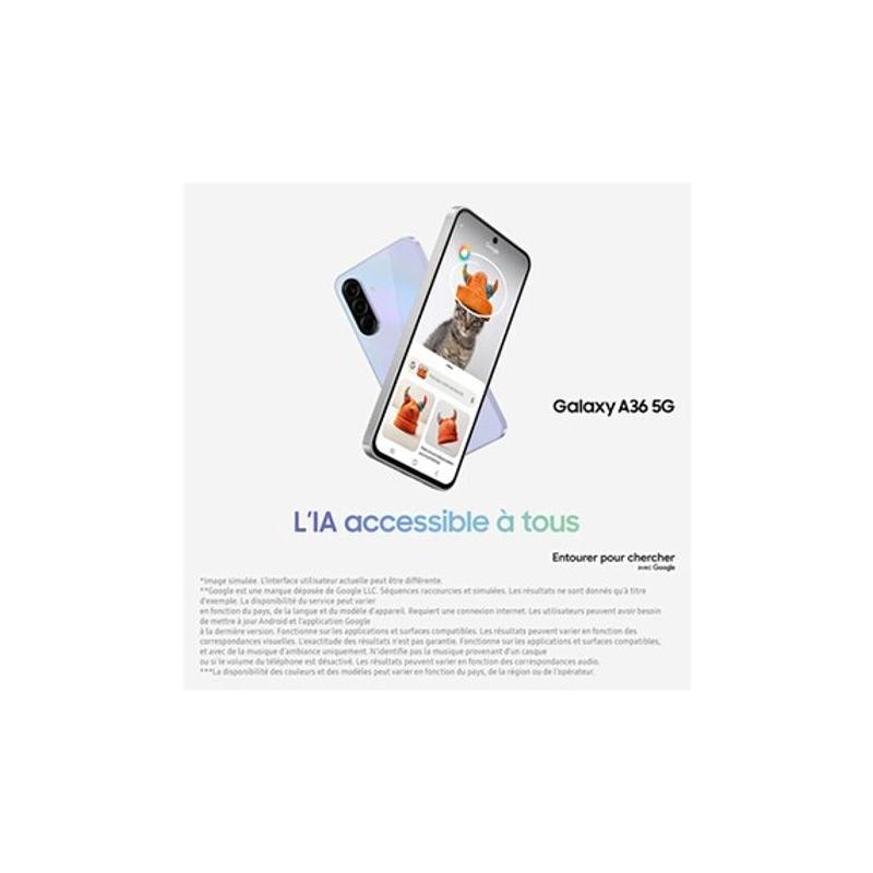 Smartphone Samsung Galaxy A36 6,7 5G Nano SIM 128 Go Noir - Compact et performant