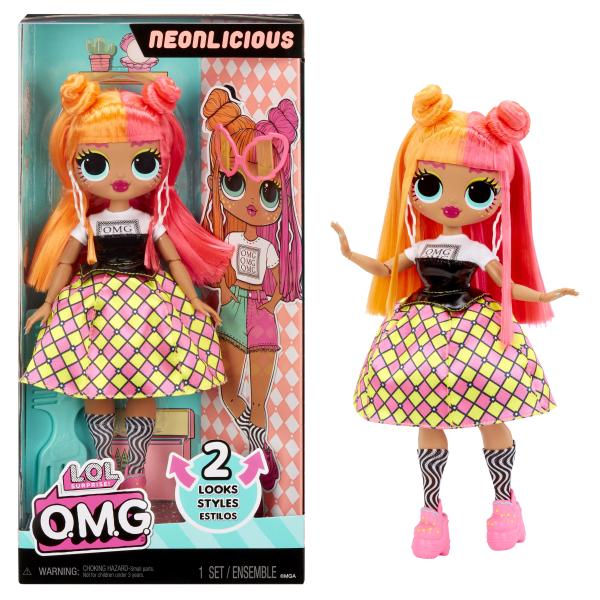 LOL Surprise OMG - Poupée Mannequin 24 cm - Neonlicious - 2 tenues avec peigne et accesoires - Dés 4 ans