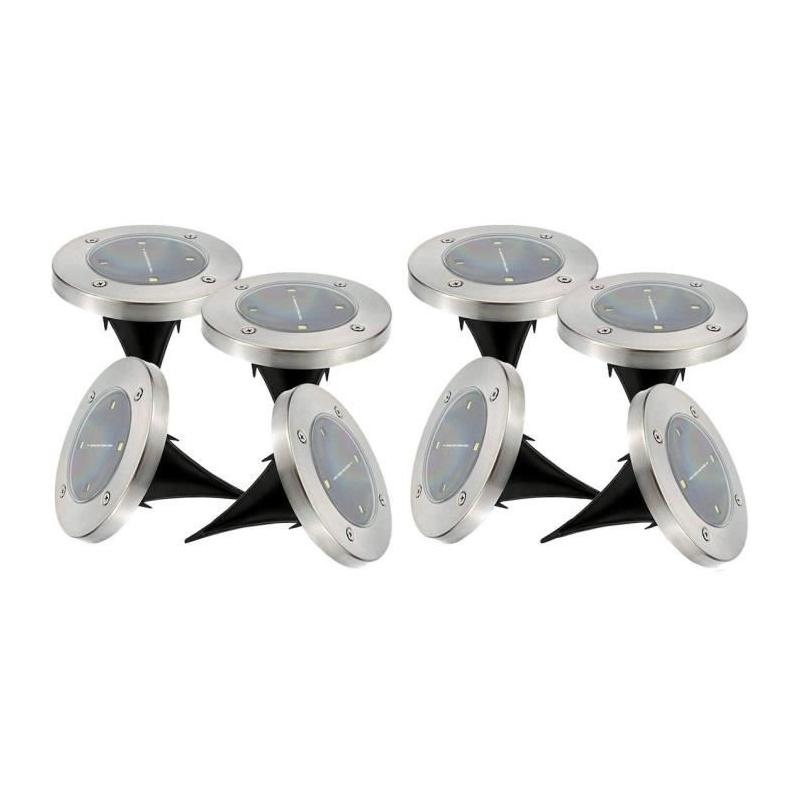 Lot de 8 spots solaires ronds inox - LUMISKY - DECKY - LED blanc froid - Ø12 cm