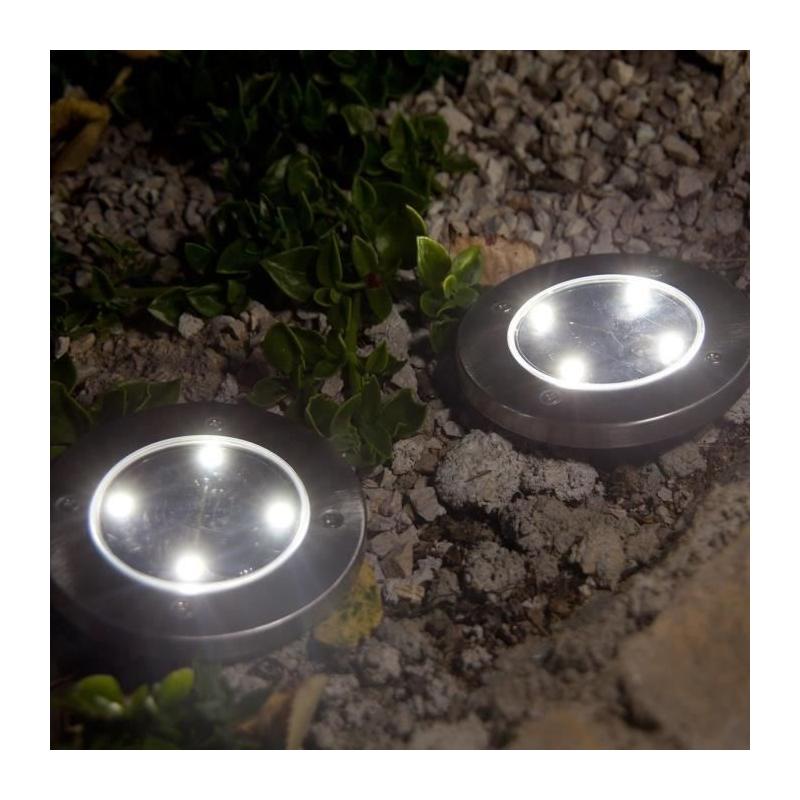 Lot de 8 spots solaires ronds inox - LUMISKY - DECKY - LED blanc froid - Ø12 cm