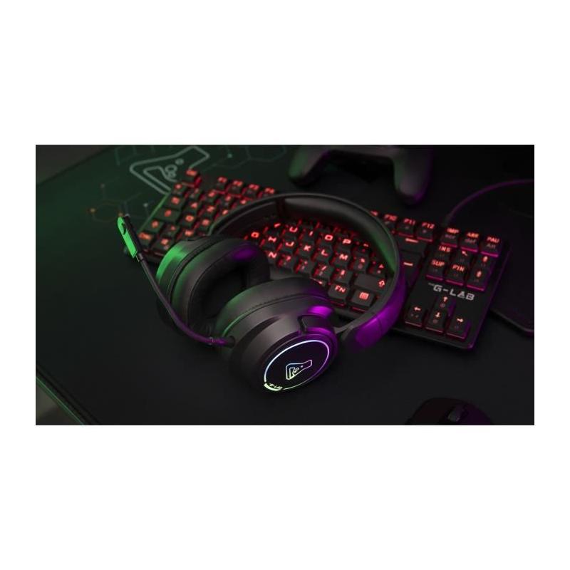 Casque Gamer sans fil The G-Lab KORP IRIDIUM - Microphone RGB - Noir