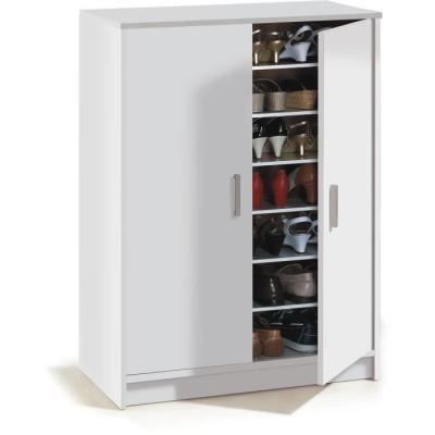 Meuble à chaussures BASIC - 2 portes + 6 étagères - Blanc - 30 paires