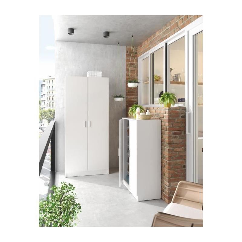 Meuble à chaussures BASIC - 2 portes + 6 étagères - Blanc - 30 paires