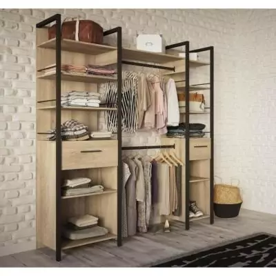 Kit dressing placard extensible RIGA Chene Kronberg / Noir mat - 179 x 47,9 x 207,5 cm