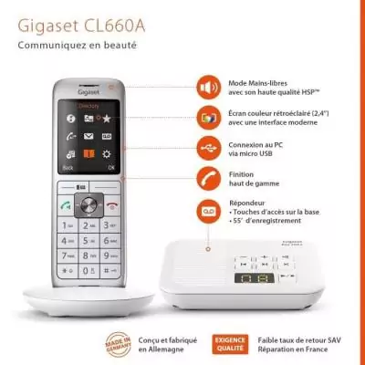 Téléphone Fixe CL660A Blanc - Compact et Performant