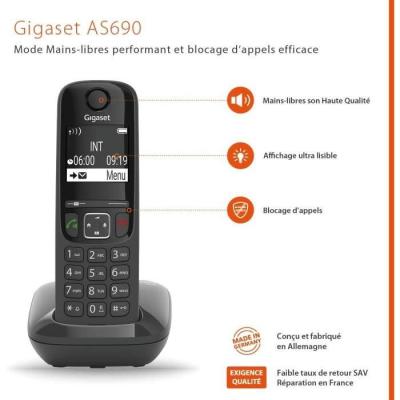 Téléphone Fixe Gigaset AS690 Noir - Compact et performant