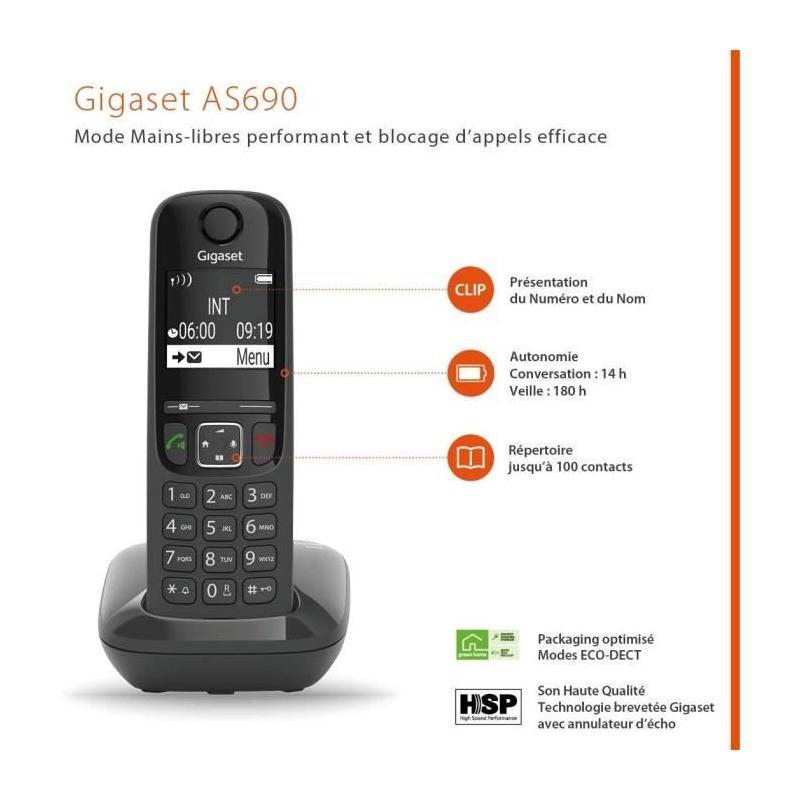 Téléphone Fixe Gigaset AS690 Noir - Compact et performant