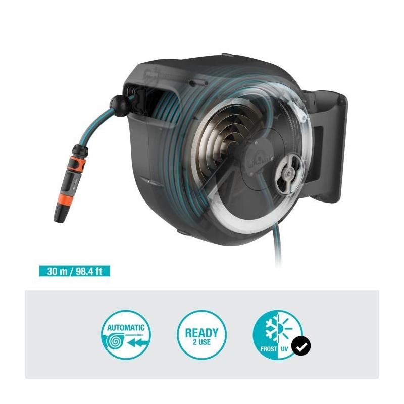 Dévidoir automatique mural GARDENA RollUp L - 30m - Ø13mm - Kit complet