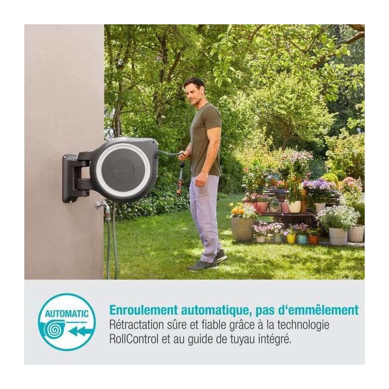 Dévidoir automatique mural GARDENA RollUp L - 30m - Ø13mm - Kit complet