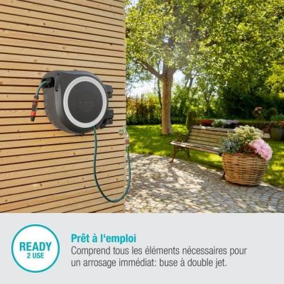 Dévidoir automatique mural GARDENA RollUp L - 30m - Ø13mm - Kit complet