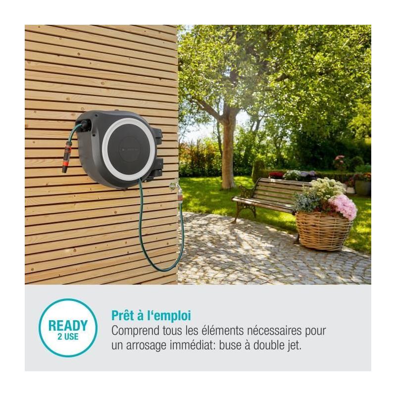 Dévidoir automatique mural GARDENA RollUp L - 30m - Ø13mm - Kit complet
