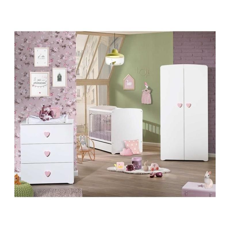 Armoire bébé Basic - MDF - Blanc - Bouton cœur rose
