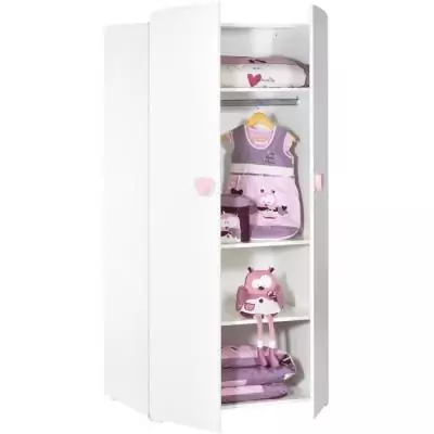 Armoire bébé Basic - MDF - Blanc - Bouton cœur rose