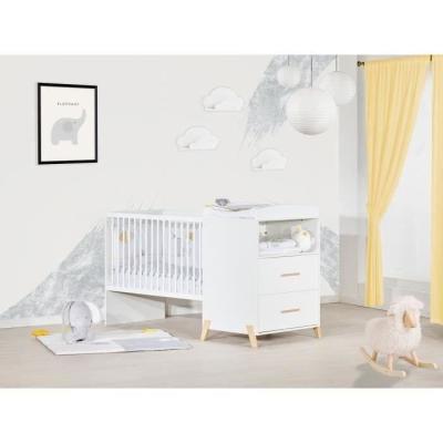 Lit Combiné Evolutif Joy Naturel - Blanc sur pieds bois naturel - 120x60cm