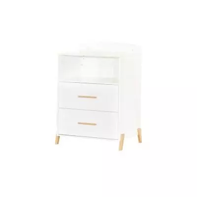 Lit Combiné Evolutif Joy Naturel - Blanc sur pieds bois naturel - 120x60cm