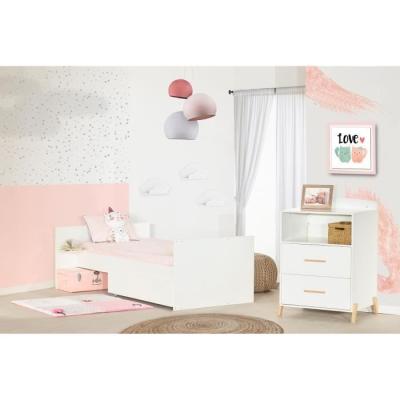 Lit Combiné Evolutif Joy Naturel - Blanc sur pieds bois naturel - 120x60cm