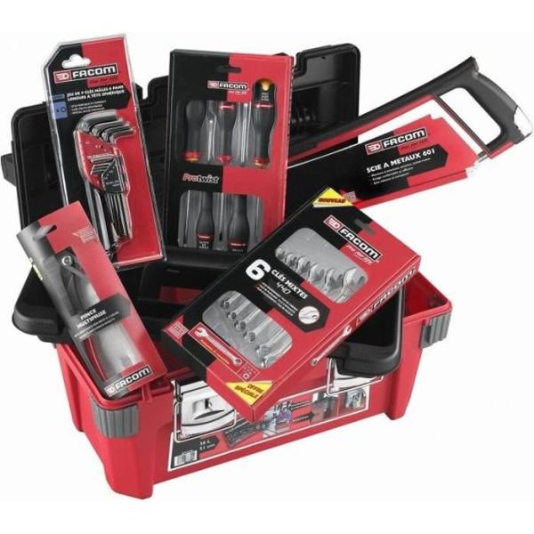 Caisse a outils FACOM + 22 outils - 5 Tournevis Protwist + 6 Clés mixtes OVG + 9 Clés mâles + Scie métaux + Pince - BP.P20AC