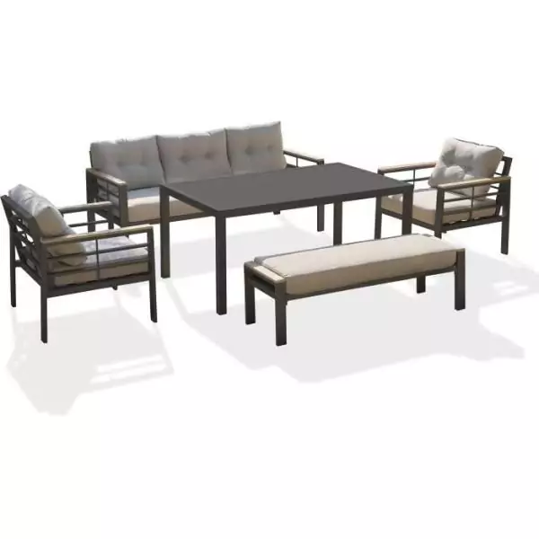 Ensemble repas de jardin CAYENNE 7 places en aluminium - GRIS ANTHRACITE