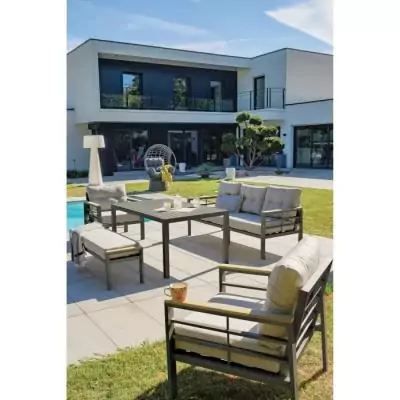 Ensemble de jardin moderne - Gris Anthracite - Aluminium - 6 places Ensemble de jardin moderne - Gris Anthracite - Aluminium - 6 places