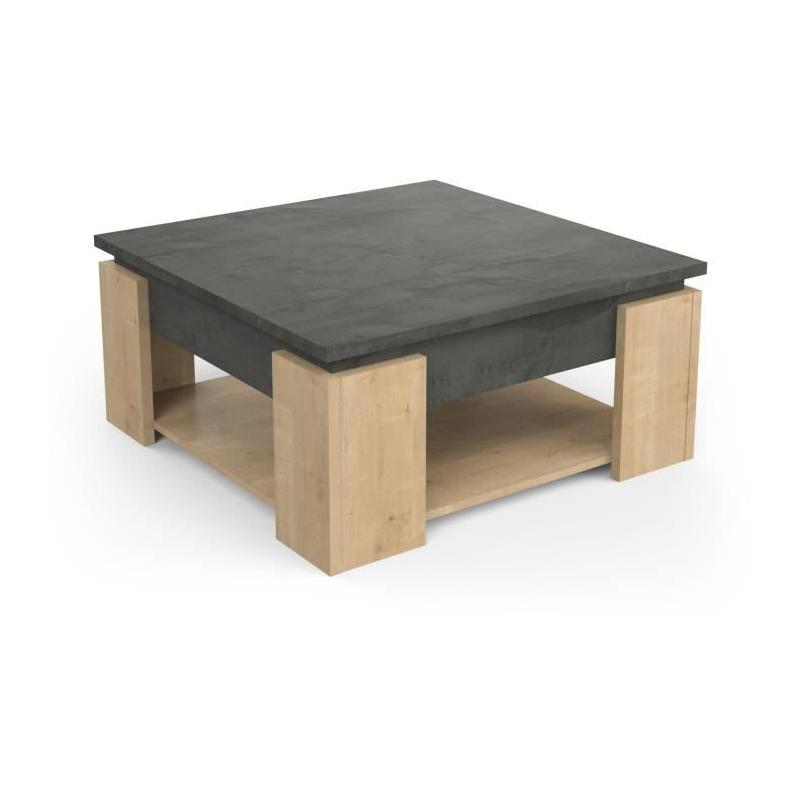 Table basse carrée AUSTIN - Style chene Hamilton et Sidewalk - Fabrication Française - 80x80x37,2 cm