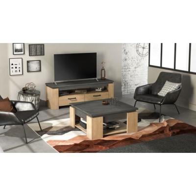 Table basse carrée AUSTIN - Style chene Hamilton et Sidewalk - Fabrication Française - 80x80x37,2 cm
