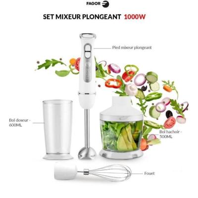 Mixeur plongeant FAGOR FG349 1000 W - 12 vitesses + pulse - Blanc