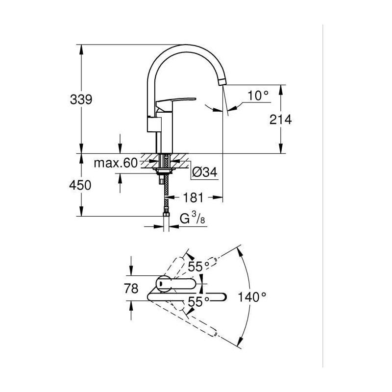 Mitigeur d'évier pivotant WAVE COSMOPOLITAN GROHE - 32449-001