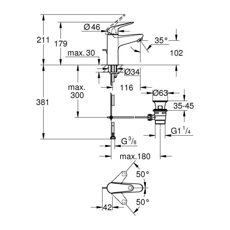 Mitigeur lavabo monocommande GROHE Swift - Chromé - Taille M - Économie d'eau