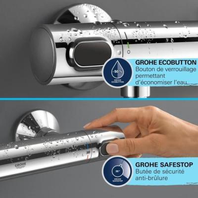 Ensemble de douche Grohe 34800001 - Economie d'eau - Prêt à installer