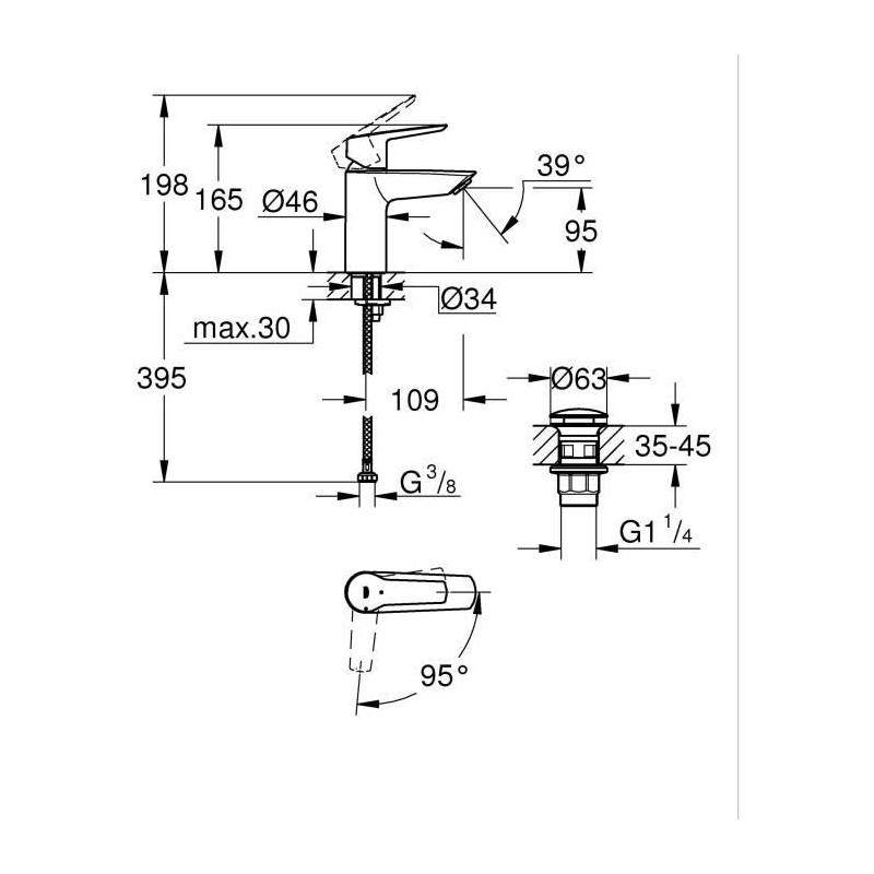 Mitigeur lavabo monocommande GROHE Start - Noir mat - Taille S - Économie d'eau