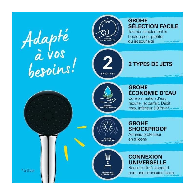 Pommeau de douche GROHE Vitalio Start 110 - 2 jets - Economie d'eau