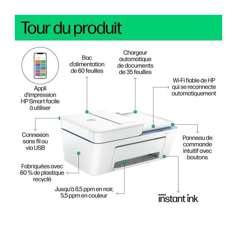 Imprimante HP Deskjet 4222e Tout-en-un - Couleur, Copie, Scan - HP+
