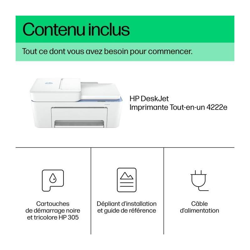 Imprimante HP Deskjet 4222e Tout-en-un - Couleur, Copie, Scan - HP+