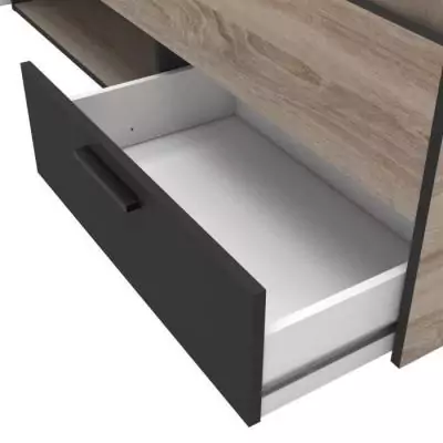 Lit adulte 140x190 cm Michigan - Industriel - Décor chêne brossé et noir Lit adulte 140x190 cm Michigan - Industriel - Décor chêne brossé et noir