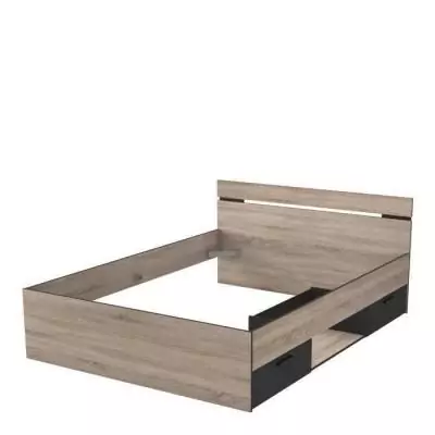 Lit adulte 140x190 cm Michigan - Industriel - Décor chêne brossé et noir Lit adulte 140x190 cm Michigan - Industriel - Décor chêne brossé et noir