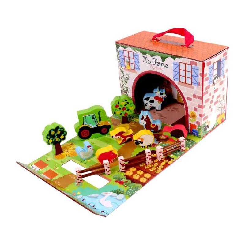Jeu Enfant: Maison de Jeu Ferme en Bois - FSC - 12 Pièces