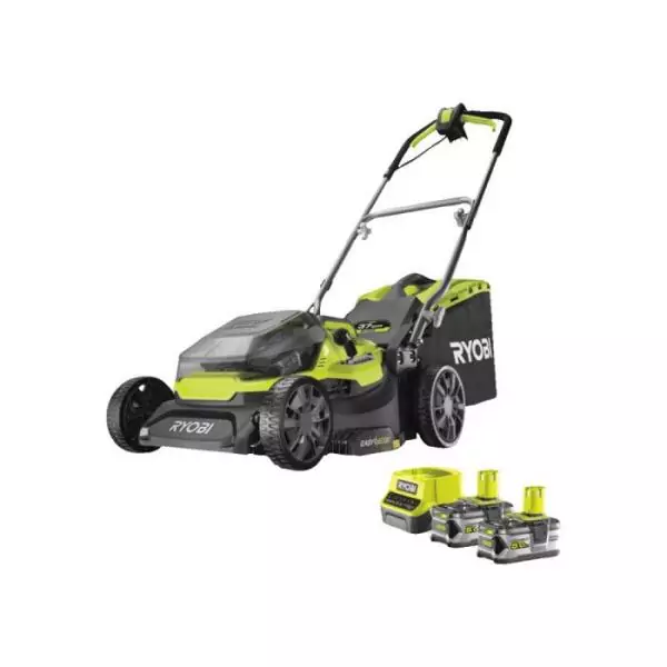 RYOBI - Tondeuse poussée HYBRIDE 36V (alimentation par 2 batteries ONE+™) - coupe 37 cm + 2 batteries 5 Ah & charg. - RY18LMH