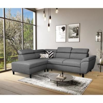 Canapé d'angle convertible STAN - Tissu Anthracite - Réversible