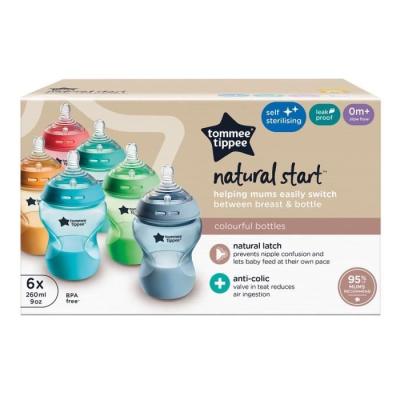 Lot de 6 Biberons Anti-colique Tommee Tippee Natural Start - Colorés