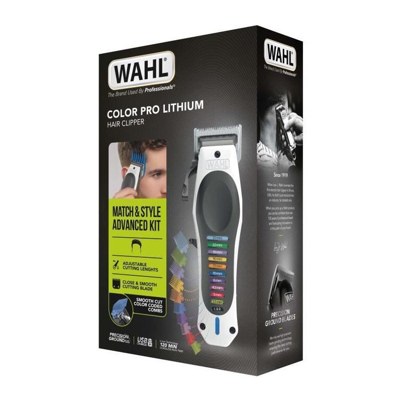 Tondeuse à cheveux WAHL ColorPro sans fil - 120 min d'autonomie - Blanc/Noir